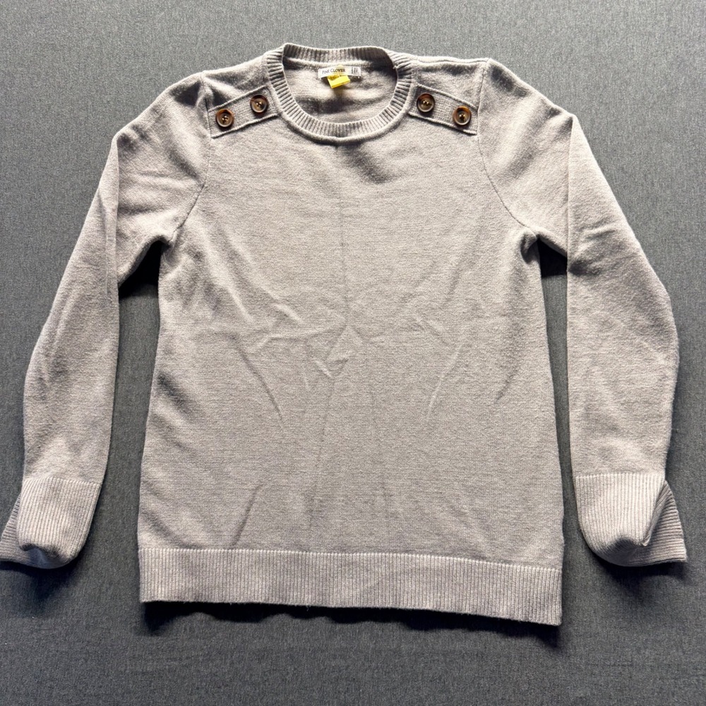 Pink Clover Womens Crew Neck Button Shoulder Sweater Oatmeal Beige Size M